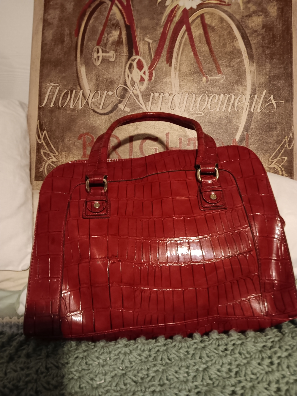 Liz Claiborne Glossy Red Croc-Embossed Satchel - Picture 11 of 11